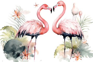 african rose brazil birdt illustrations watercolor exotic hand design jungle flamingos bird drawn art perfect tree tropical fabric trendy ostrich flamingo