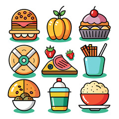 Illustration of a Set of Desserts and Food Icons