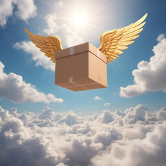 Delivery box with wings symbol of air transportation - 758312389