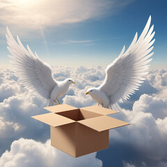 Delivery box with wings symbol of air transportation - 758312396