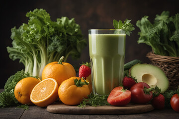 Heap of various fruit and vegetables drink - 758312521