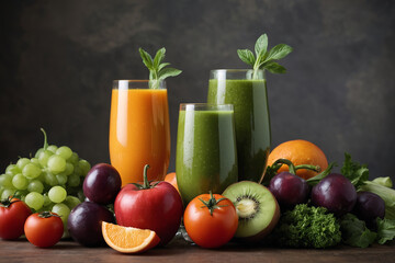 Heap of various fruit and vegetables drink - 758312532