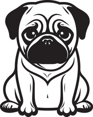 Playful Pug Portraits: Cute Dog Vector Logo in Sleek Black