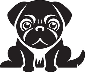 Pug Power: Striking Icon Vector Art Pug Pizzazz: Vibrant Black Logo Vector