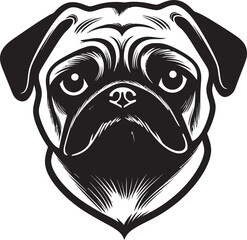 Pug Grandeur: Noble Black Logo Vector Pug Elegance: Graceful Iconic Vector Design