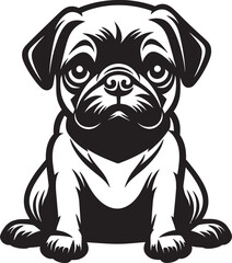 Endearing Pug Logo: Sleek Black Vector Silhouette Vibrant Pug Emblem: Playful Iconic Vector Illustration