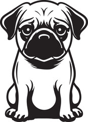 Playful Pug Silhouette: Dynamic Black Logo Vector Elegant Pug Icon: Sleek Vector Design for Pug Fans