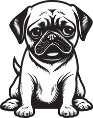 Pug Harmony: Chic Black Logo Vector Design Adorable Pug Badge: Cute Iconic Vector Illustration