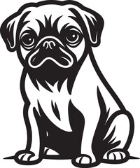 Sweet Pug Icon: Vibrant Vector Design for Dog Lovers Chic Pug Silhouette: Charming Black Vector Illustration