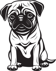 Whimsical Pug Illustration: Playful Black Logo Vector Charming Pug Emblem: Elegant Iconic Vector Artwork