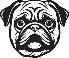 Elegant Pug Silhouette: Dynamic Black Vector Illustration Lovable Pug Symbol: Adorable Vector Icon Design