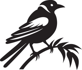 Exotic Feathered Elegance: Cute Tropical Bird on Branch Black Logo Vector Design Paradise Rainforest Charm: Tropical Bird Perched on Branch Vector Black Logo Icon