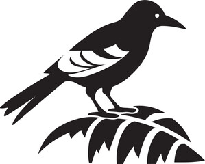 Tranquil Rainforest Delight: Tropical Bird Perched on Branch Vector Black Logo Icon Exotic Plumage Majesty: Cute Tropical Bird on Branch Black Logo Vector Design