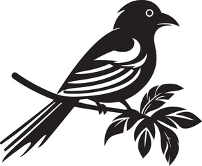 Exotic Rainforest Elegance: Cute Tropical Bird on Branch Black Logo Vector Design Paradise Plumage Symphony: Tropical Bird Perched on Branch Vector Black Logo Icon