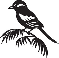 Ethereal Tropical Beauty: Perched Bird Vector Logo Icon Serene Jungle Symphony: Tropical Bird on Branch Black Logo Vector