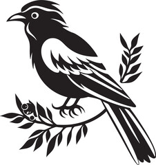 Vibrant Rainforest Elegance: Tropical Bird Perched on Branch Vector Black Logo Icon Serene Avian Symphony: Cute Tropical Bird on Branch Black Logo Vector Design
