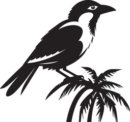 Radiant Jungle Majesty: Cute Tropical Bird on Branch Black Logo Vector Design Tranquil Feathered Harmony: Tropical Bird Perched on Branch Vector Black Logo Icon
