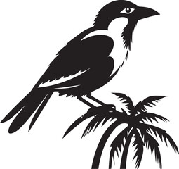 Fototapeta premium Radiant Jungle Majesty: Cute Tropical Bird on Branch Black Logo Vector Design Tranquil Feathered Harmony: Tropical Bird Perched on Branch Vector Black Logo Icon