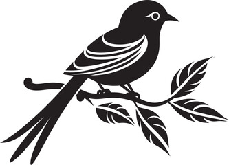 Paradise Plumage Symphony: Cute Bird Perched on Branch Vector Black Logo Icon Enchanted Rainforest Serenity: Tropical Bird on Branch Black Logo Vector Design