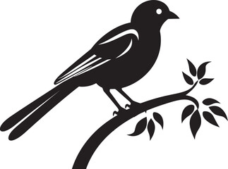 Fototapeta premium Enchanted Rainforest Serenity: Tropical Bird on Branch Black Logo Vector Design Majestic Feathered Harmony: Cute Bird Perched on Branch Vector Black Logo Icon