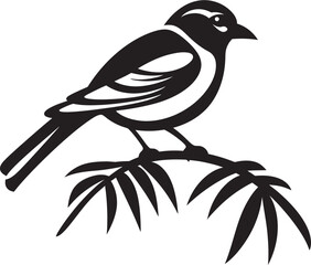 Serene Plumage Majesty: Tropical Bird on Branch Black Logo Vector Design Ethereal Rainforest Bliss: Cute Bird Perched on Branch Vector Black Logo Icon