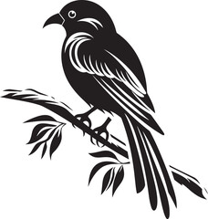 Tranquil Avian Symphony: Cute Bird Perched on Branch Vector Black Logo Icon Exotic Plumage Serenity: Tropical Bird on Branch Black Logo Vector Design