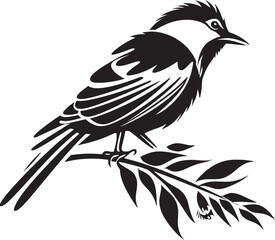 Exotic Plumage Symphony: Tropical Bird on Branch Black Logo Vector Design Paradise Avian Harmony: Cute Bird Perched on Branch Vector Black Logo Icon