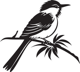 Ethereal Plumage Elegance: Cute Bird Perched on Branch Vector Black Logo Icon Radiant Jungle Majesty: Tropical Bird on Branch Black Logo Vector Design