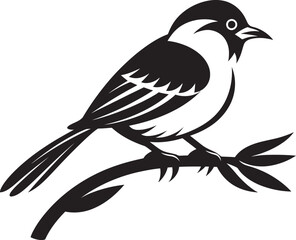 Radiant Jungle Majesty: Tropical Bird on Branch Black Logo Vector Design Tranquil Rainforest Serenity: Cute Bird Perched on Branch Vector Black Logo Icon