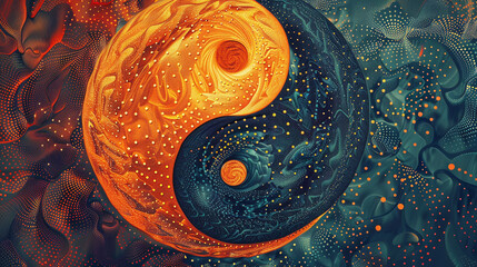 Colorful painting of a yin and yang symbol. Abstract bright background - obrazy, fototapety, plakaty