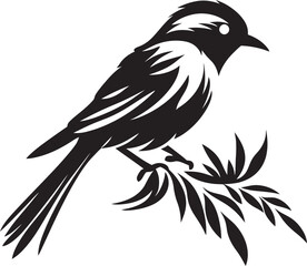 Fototapeta premium Radiant Avian Charm: Tropical Bird Black Logo Vector Serene Jungle Sanctuary: Perched Bird Vector Logo Icon Design