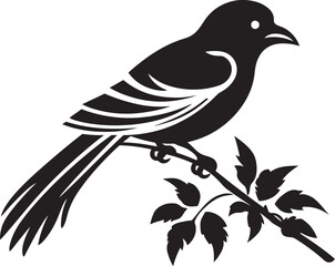 Paradise Plumage Elegance: Perched on Branch Vector Icon Design Whimsical Avian Delight: Tropical Bird Black Logo Vector