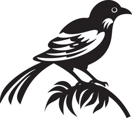 Serene Plumage Symphony: Perched on Branch Vector Icon Design Enchanted Avian Haven: Tropical Bird Black Logo Vector