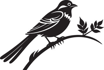 Exquisite Plumage Delight: Perched on Branch Vector Icon Design Ethereal Jungle Serenity: Tropical Bird Black Logo Vector