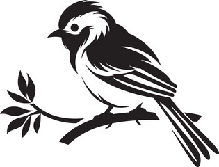 Fototapeta premium Ethereal Rainforest Elegance: Tropical Bird Black Logo Vector Paradise Plumage Serenity: Perched on Branch Vector Icon Design
