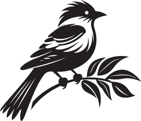Fototapeta premium Radiant Rainforest Majesty: Tropical Bird Black Logo Vector Serene Plumage Symphony: Perched on Branch Vector Icon Design