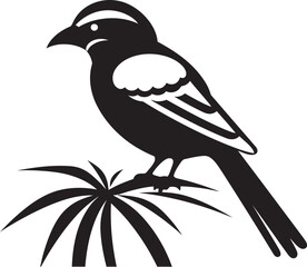 Fototapeta premium Paradise Plumage Harmony: Perched Bird Vector Logo Icon Design Whimsical Rainforest Serenity: Tropical Bird Black Logo Vector