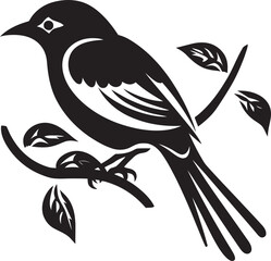 Fototapeta premium Tranquil Rainforest Encounter: Perched Bird Black Logo Vector Exquisite Avian Grace: Tropical Bird on Branch Vector Icon