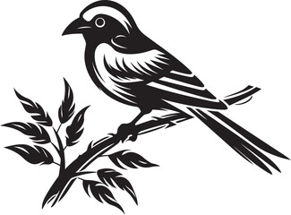 Fototapeta premium Whimsical Rainforest Serenity: Tropical Bird Black Logo Vector Majestic Avian Elegance: Perched on Branch Vector Icon Design