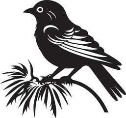 Fototapeta premium Ethereal Jungle Delight: Tropical Bird Black Logo Vector Paradise Plumage Harmony: Perched Bird Vector Logo Icon Design