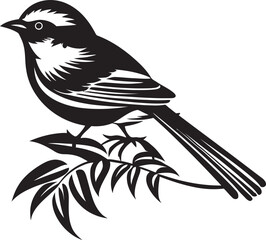 Majestic Avian Elegance: Perched on Branch Vector Icon Design Radiant Plumage Haven: Tropical Bird Black Logo Vector