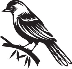 Fototapeta premium Serene Jungle Symphony: Perched Bird Vector Logo Icon Design Enchanted Rainforest Harmony: Tropical Bird Black Logo Vector