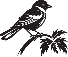 Fototapeta premium Enchanted Rainforest Harmony: Tropical Bird Black Logo Vector Vibrant Plumage Delight: Perched on Branch Vector Icon Design