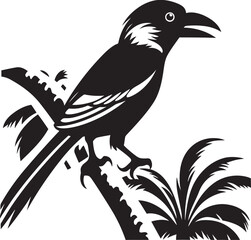 Fototapeta premium Radiant Rainforest Serenity: Tropical Bird Black Logo Vector Serene Plumage Elegance: Perched on Branch Vector Icon Design