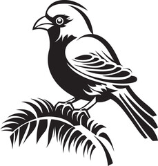 Fototapeta premium Majestic Jungle Beauty: Perched Bird Vector Logo Icon Design Radiant Rainforest Serenity: Tropical Bird Black Logo Vector