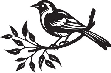 Fototapeta premium Serene Plumage Elegance: Perched on Branch Vector Icon Design Enchanted Avian Delight: Tropical Bird Black Logo Vector