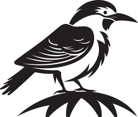 Fototapeta premium Exquisite Jungle Charm: Perched Bird Vector Logo Icon Design Ethereal Rainforest Elegance: Tropical Bird Black Logo Vector