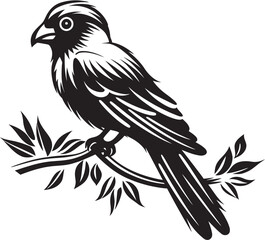 Fototapeta premium Vibrant Jungle Harmony: Perched Bird Vector Logo Icon Design Tropical Tranquility: Rainforest Elegance Black Logo Vector