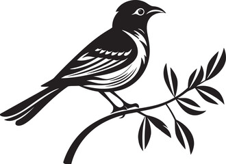 Fototapeta premium Whimsical Rainforest Majesty: Tropical Bird Black Logo Vector Majestic Avian Harmony: Perched on Branch Vector Icon Design