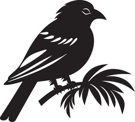 Fototapeta premium Paradise Plumage: Perched on Branch Black Logo Vector Design Enchanting Tropical Bird Silhouette: Vector Logo Icon on Branch
